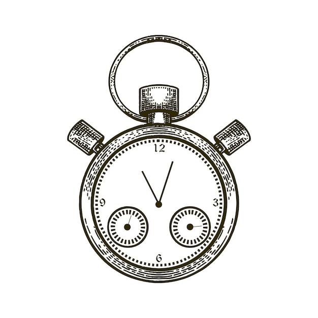 Vector hand drawn of stopwatch clock and watch vector illustration in black and white doodle vintage drawing style