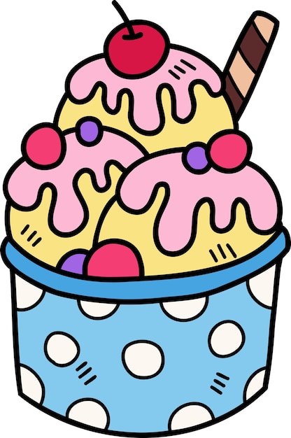 Hand Drawn Strawberry flavored ice cream with cups illustration