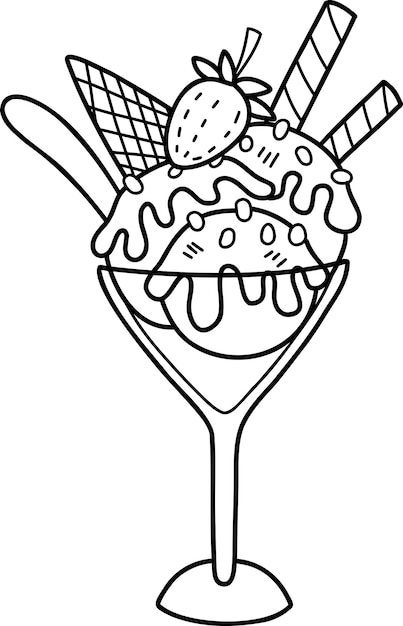 Hand Drawn strawberry ice cream with cup illustration