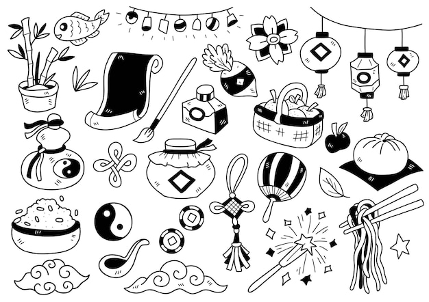 Hand drawn style China doodle objects vector illustration for banner