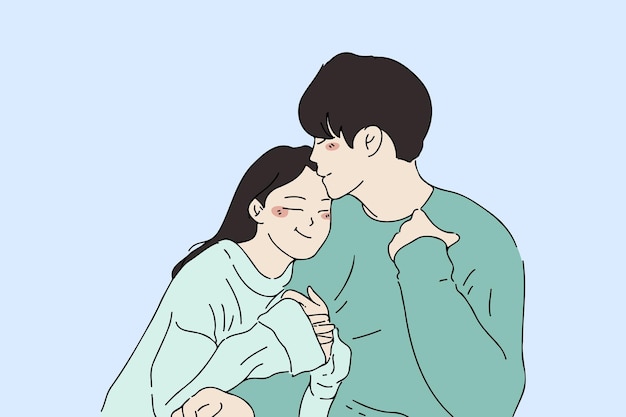 Hand-drawn style illustration of young couple embracing each other