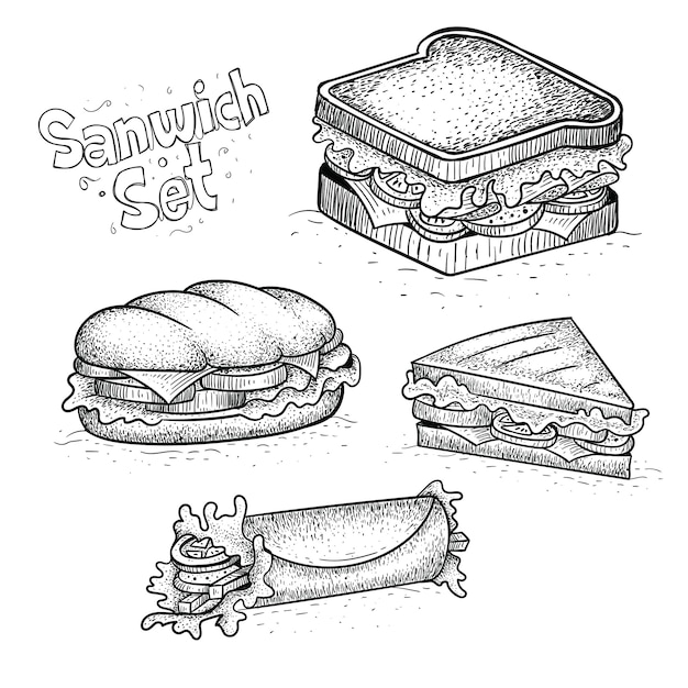 hand drawn style sandwich illustrations, free vectors and a large selection of types