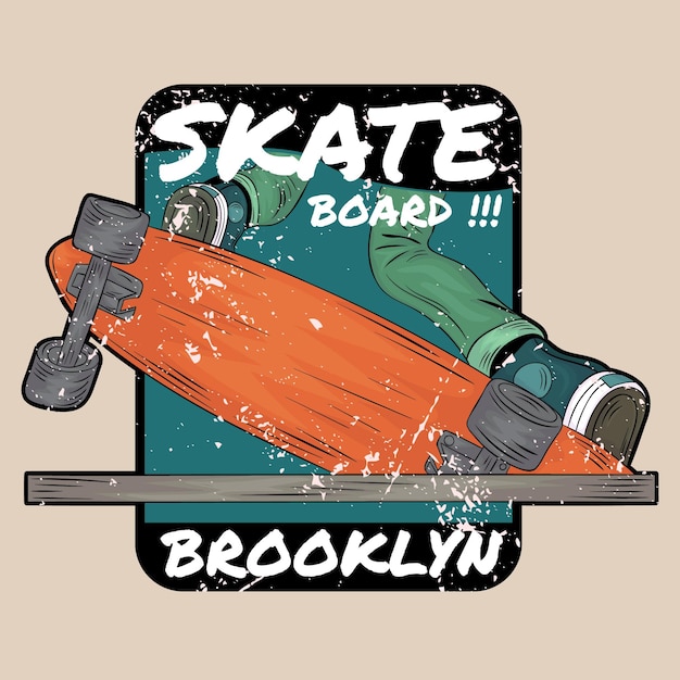 Hand drawn style skateboard brooklyn Premium Vector