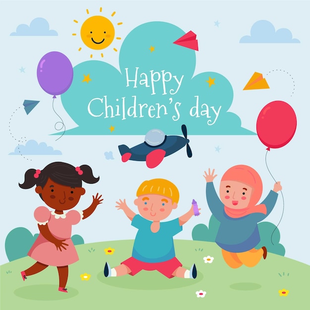 Hand drawn style world children's day