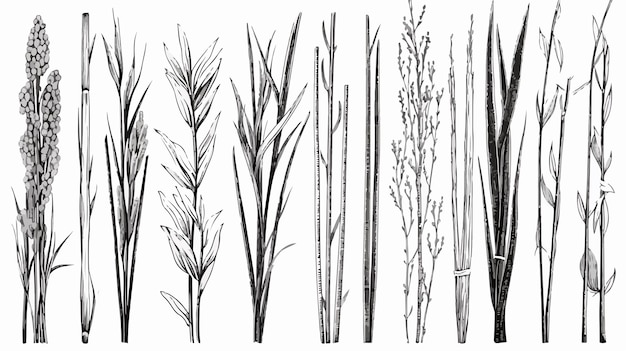 Vector hand drawn sugar canes vector illustrations set