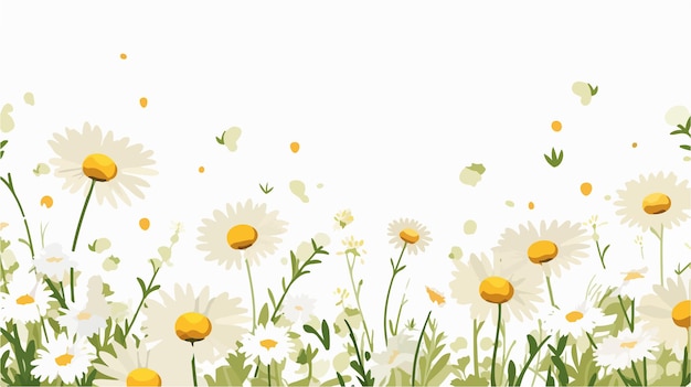 Vector hand drawn summer background with daisies flat vector illustration