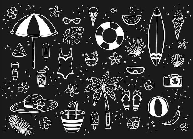 Hand drawn summer beach set Collection of scrapbooking elements for beach party