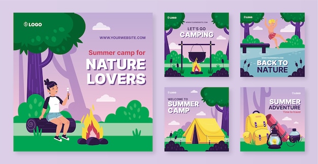 Hand drawn summer camp instagram posts