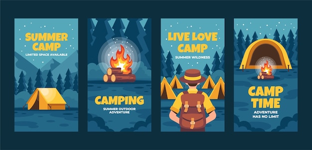 Hand drawn summer camp instagram stories set