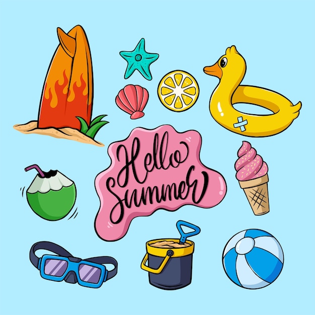 Hand drawn summer elements vector