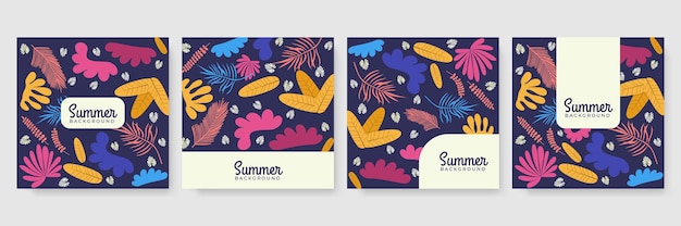 Hand drawn summer instagram posts or social media stories template collection