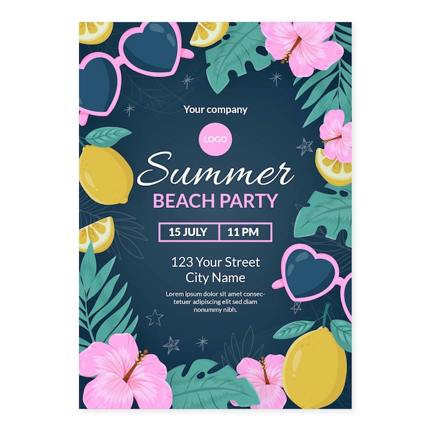 Hand drawn summer night party poster template