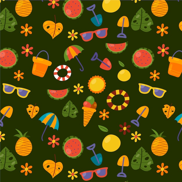 Hand drawn summer pattern with  fruits