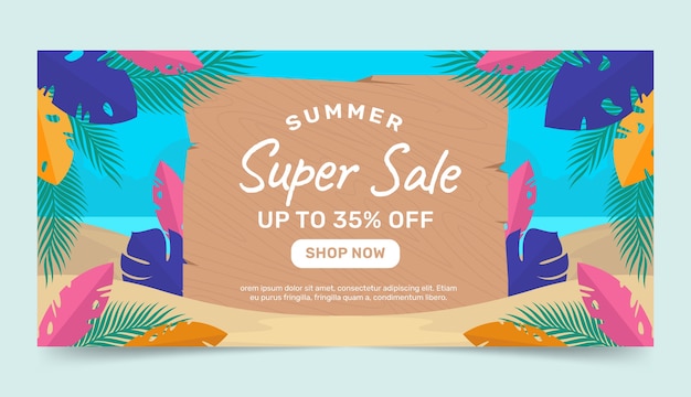 Hand drawn summer sale horizontal banner template