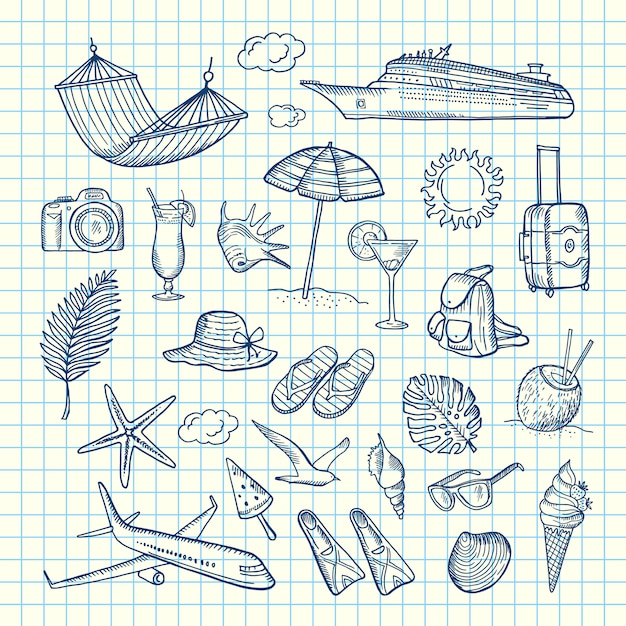   hand drawn summer travel elements