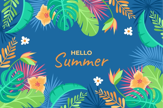 Hand drawn summer tropical leaves background