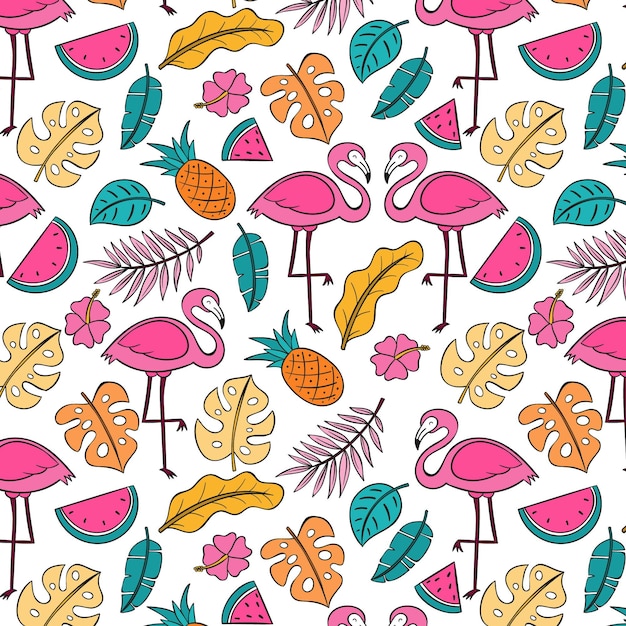 Hand drawn summer tropical pattern