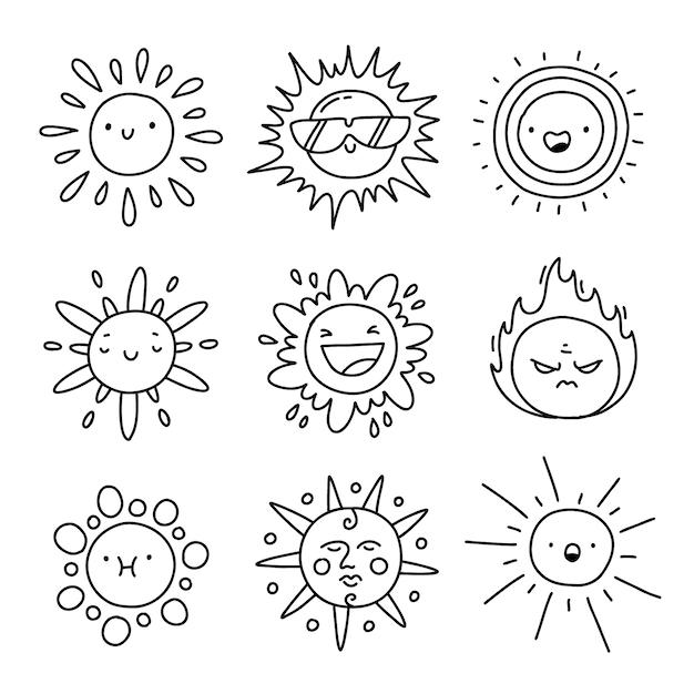 Hand drawn sun drawing doodle illustration