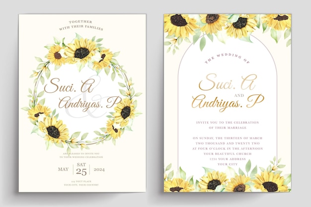 hand drawn sunflower wedding invitation template