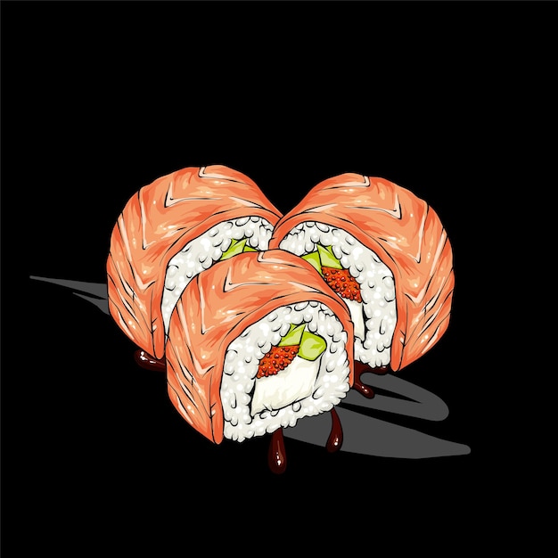 Hand drawn sushi rolls with fish