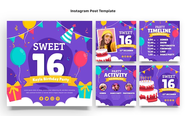 Hand drawn sweet 16 instagram posts