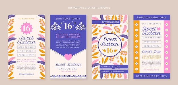 Hand drawn sweet 16 instagram stories template