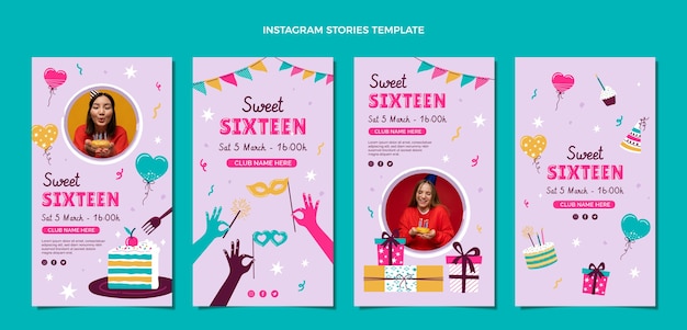 Hand drawn sweet 16 instagram stories