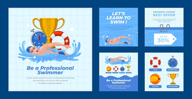 Hand drawn swimming lessons instagram posts