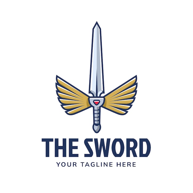 Hand drawn sword with wings logo design