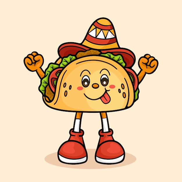 Hand drawn taco cartoon illustration