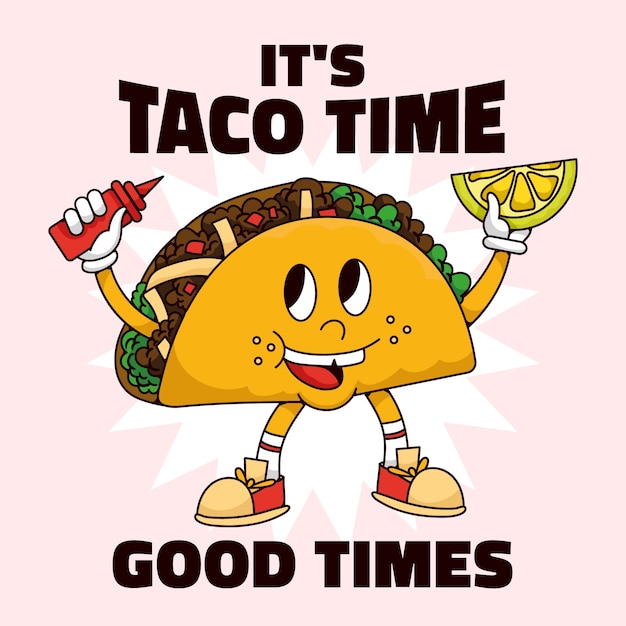 Hand drawn taco cartoon illustration