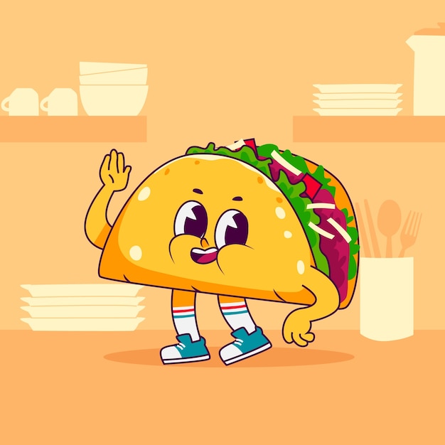 Hand drawn taco cartoon illustration