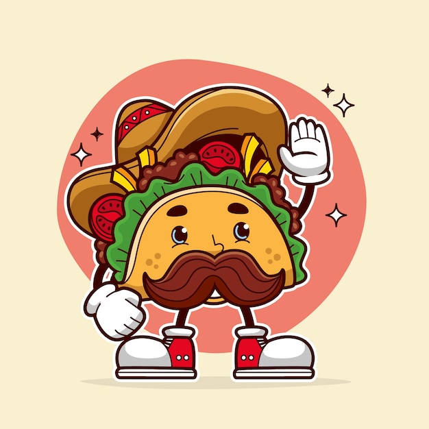 Hand drawn taco cartoon illustration