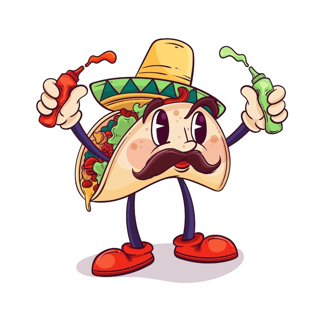 Hand drawn taco cartoon illustration