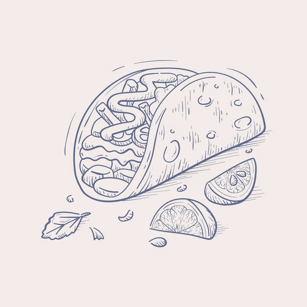 Hand drawn taco outline illustration