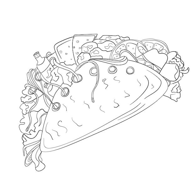 Hand drawn tacos icon. Vector badge fast food sketch style for brochures, banner, restaurant menu and cafe