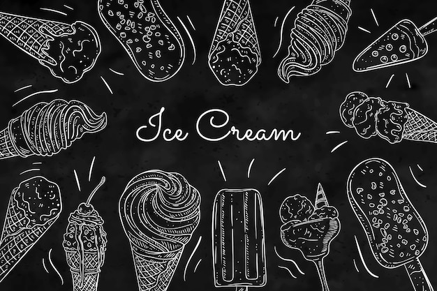 Hand drawn tasty ice cream blackboard