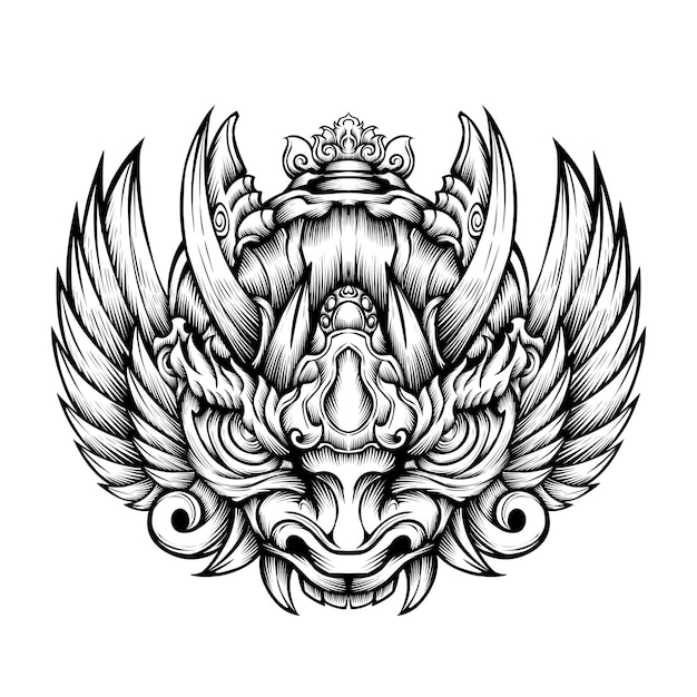 Hand drawn tattoo oni mask vector illustration