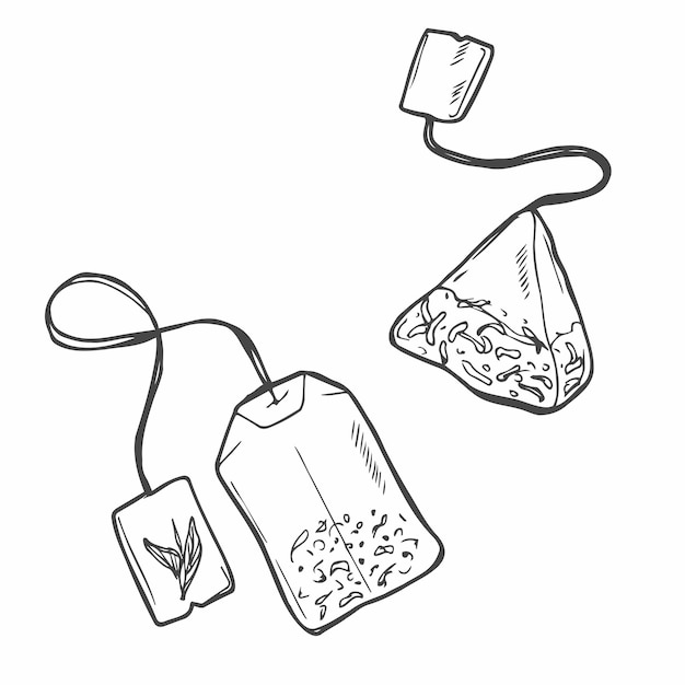 Hand drawn tea bag isolated on a white background. Doodle, simple outline illustration.