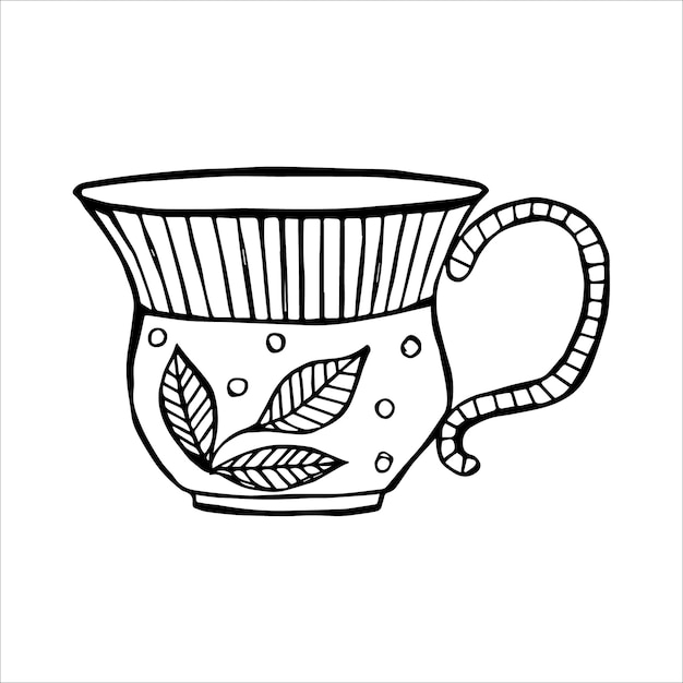 Hand drawn tea or coffee cup doodle or sketch flat image