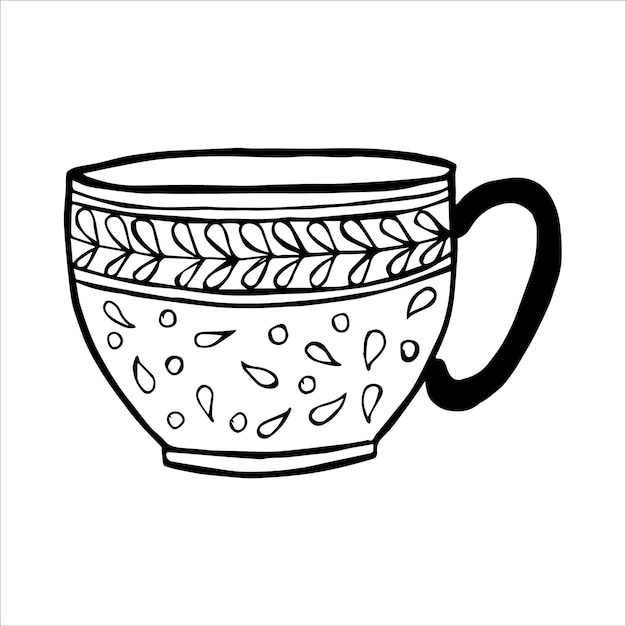 Hand drawn tea or coffee cup doodle or sketch flat image