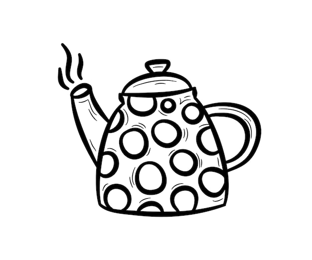 Hand drawn teapot with circles. Kitchen utensil for drinks. 
Vector illustration in doodle style