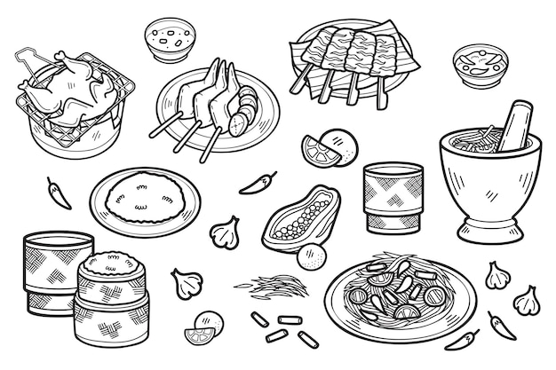 Hand Drawn Thai food collection in flat style illustration for business ideas