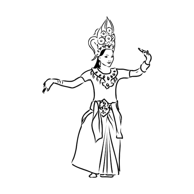 Hand drawn Thai traditional dancing style female ghost on white background for concept