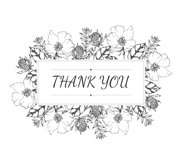 Hand drawn of Thank You Card Floral  