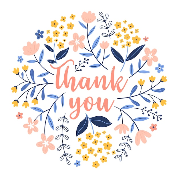 Hand drawn thank you concept with floral element Can be used for postcards invitations greeting cards