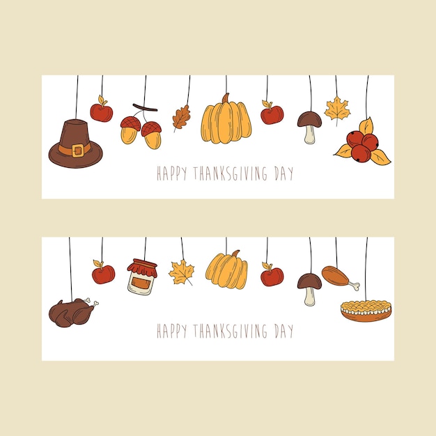 Hand drawn thanksgiving banner design holiday card in doodle style