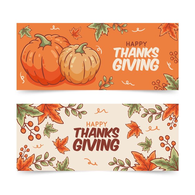 Vector hand drawn thanksgiving banners