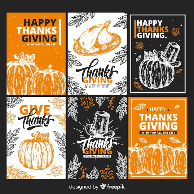 Hand drawn thanksgiving day card collection