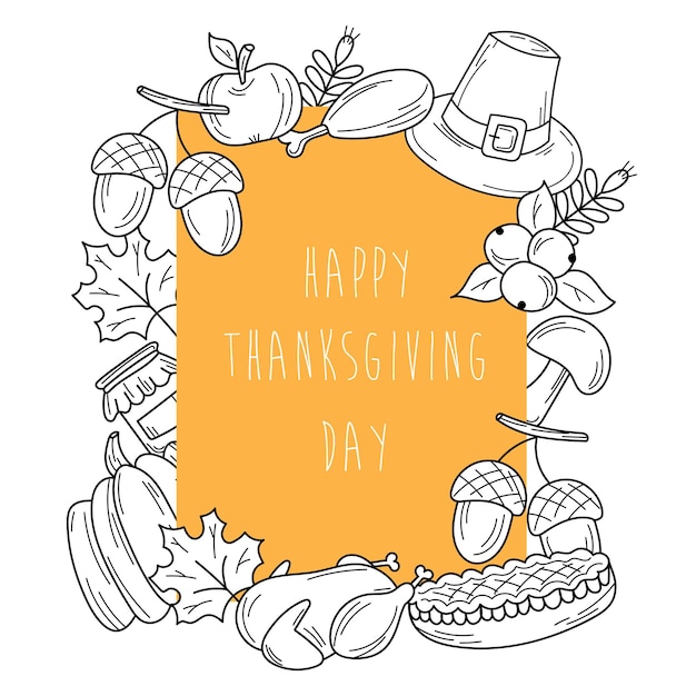 Hand drawn thanksgiving elements for card design holiday card in doodle style